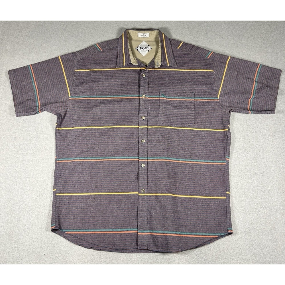 London Fog Mens Short Sleeve Button Up Shirt Chambray Stripe SIZE XL